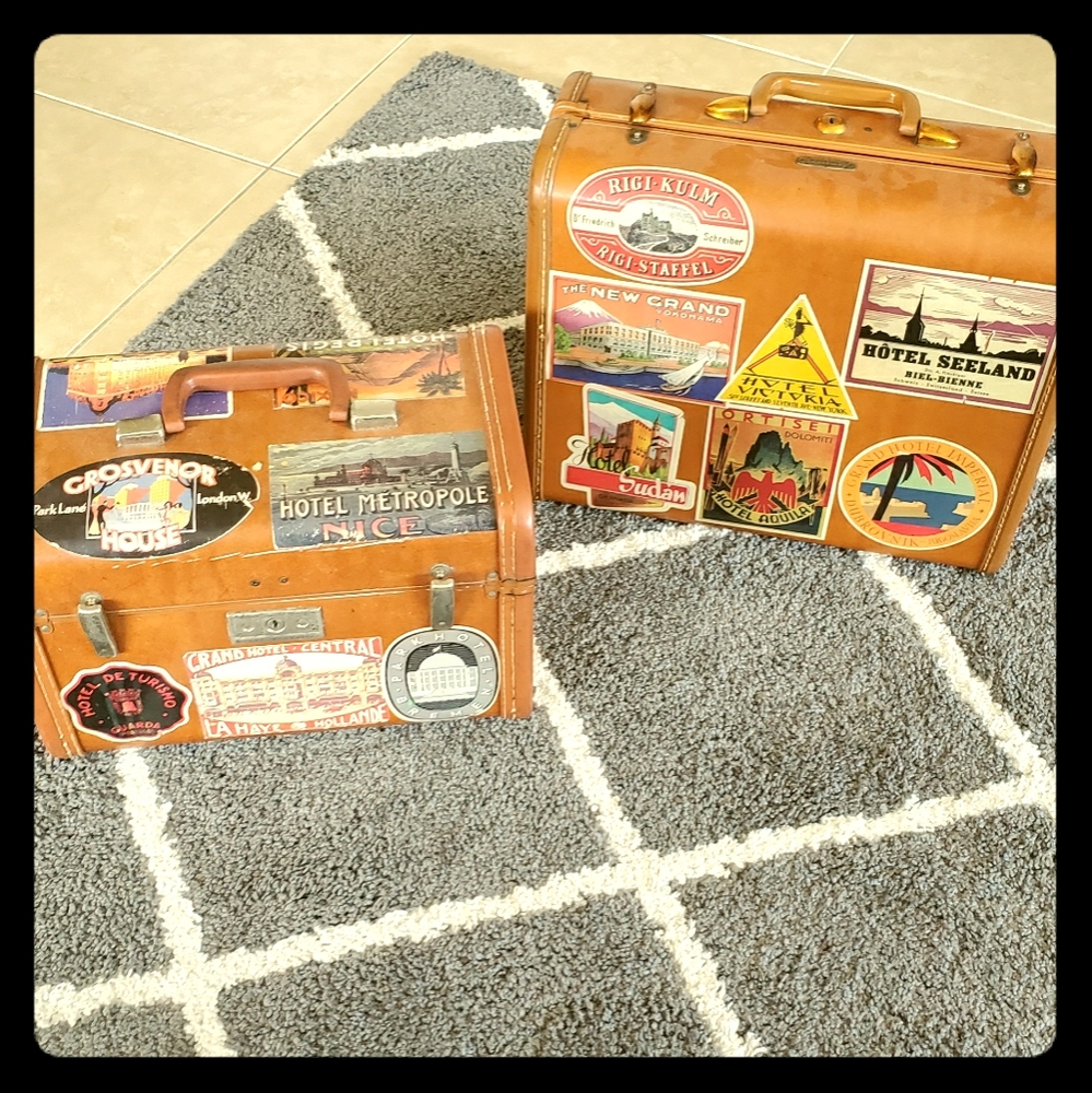 Vintage Samsonite luggage with travel stickers!